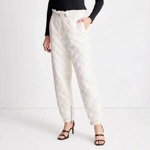 Future Collective Kahlana Barfield Brown High Rise Quilted Joggers Cream Size XS